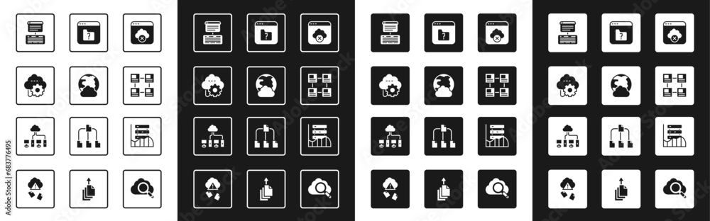 Poster set failed access cloud storage, social network, cloud technology data transfer, server, data, web h