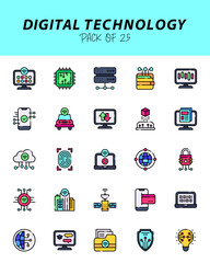 set of Digital Technology Lineal Color icons for logo & web. Vector illustration