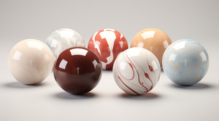 A bunch of beautiful polished marble balls on a plain background.