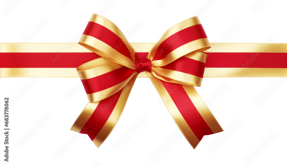 Poster luxurious red and gold ribbon on transparent background. generative ai