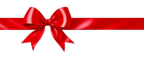 Elegant red gift bow with ribbon on a transparent background. Festivity and celebration. Generative AI