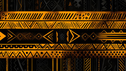 Marigold Yellow and Deep Charcoal Tribal Patterns Earthy Tones