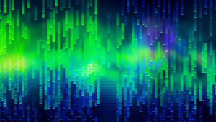 Lime Green and Electric Blue Digital Pixelation Pattern