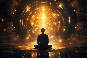 Homme spirituel en train de méditer avec élément lumineux