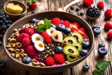 Fototapeta premium Acai bowl: a colorful and nutritious breakfast in a bowl. 