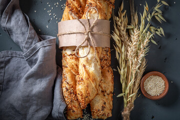Hot and fresh bread sticks for healthy breakfast.