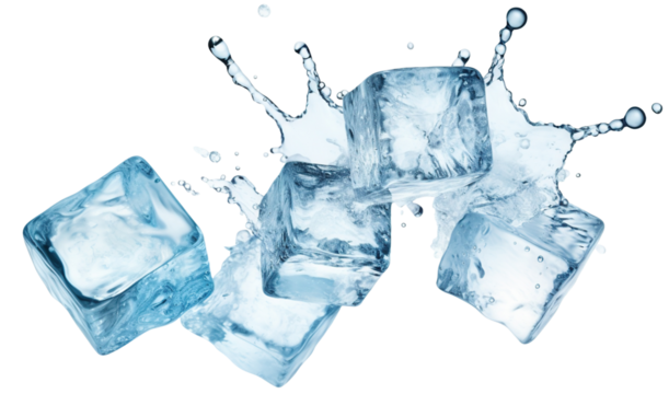 Flying melting ice cubes, cut out