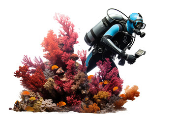 Diving in Coral Paradise Isolated on transparent background