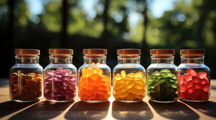 Vitamins in jars with nice bright environment.