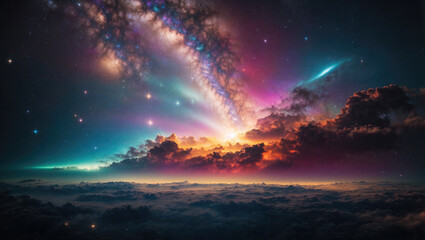 Space background with Milky way on the sky - obrazy, fototapety, plakaty