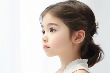 肌の綺麗な日本人女の子の横顔（アジア人・白背景・背景なし）	
