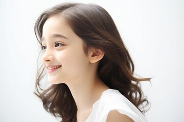 肌の綺麗な日本人女の子の横顔（アジア人・白背景・背景なし）	
