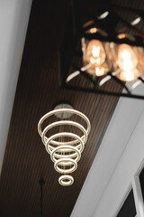 chandelier lamp round chandelier chandelier with rings luxury light interior wooden ceiling   