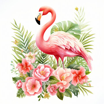 Floral Flamingo Clipart isolated on white background © Fauzia