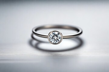 Close up view, A minimalist engagement ring with a floating diamond illusion. 