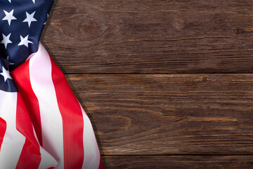 American flag on grey wooden background. Independence day.