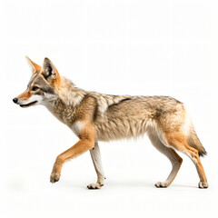 Side view of animal jackal running isolated on white background
