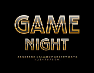 Vector event flyer Game Night with Blue and Gold Font. Elegant set of Alphabet Letters and Numbers - obrazy, fototapety, plakaty