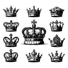 hand drawn king and queen crown collection - obrazy, fototapety, plakaty