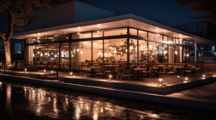 Fototapeta na wymiar Modern restaurant exterior at night.
