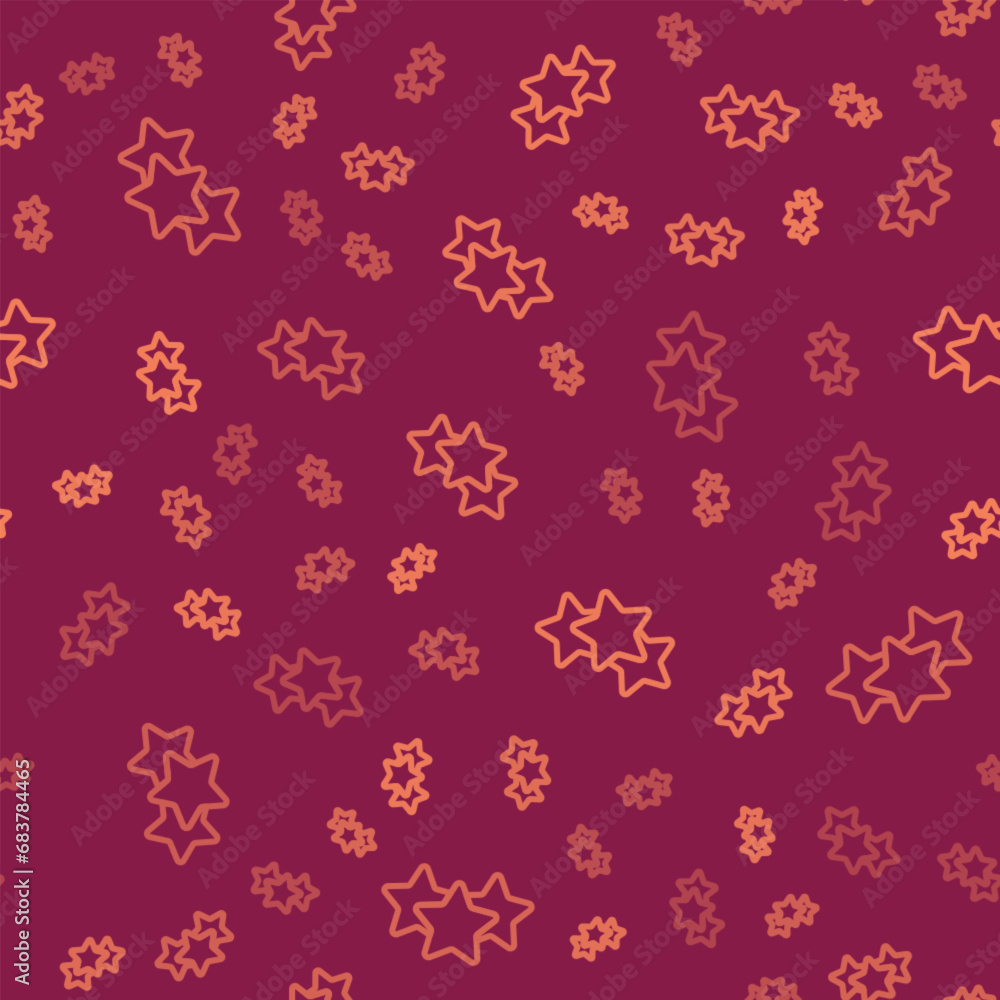 Poster brown line five stars customer product rating review icon isolated seamless pattern on red backgroun