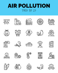 set of Air Pollution Lineal Cut icons for logo & web. Vector illustration