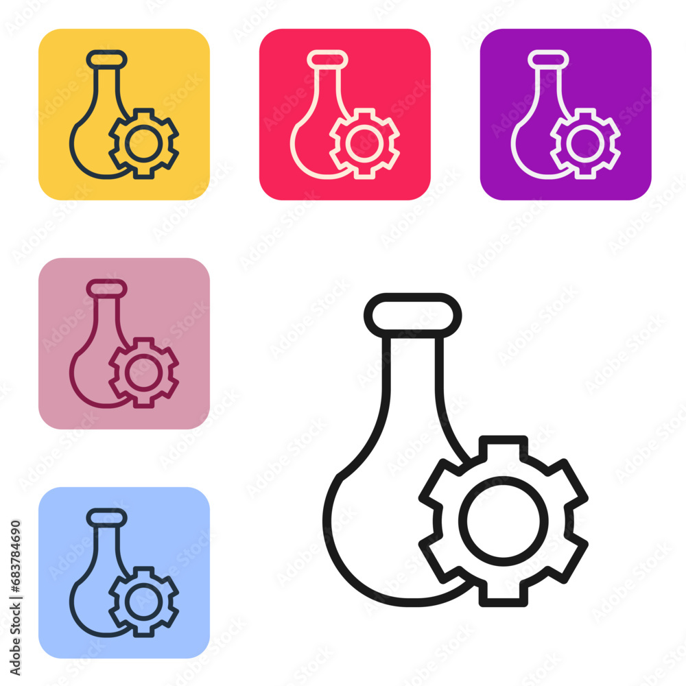 Poster black line test tube and flask chemical laboratory test icon isolated on white background. laborator