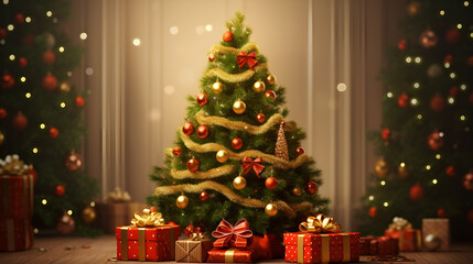 Fototapeta na wymiar christmas tree with presents,christmas tree and gifts,christmas tree with gifts,Joyful Giving: Christmas Tree and Gifts Delight,Yuletide Treasures: Christmas Tree with a Bounty of Gifts