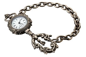 Victorian Silver Watch Chain Isolated on transparent background - obrazy, fototapety, plakaty