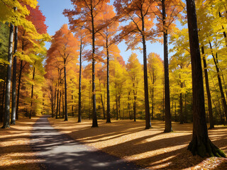 Fototapeta premium Golden Canopy: A Hyper-Realistic Autumn Forest Symphony