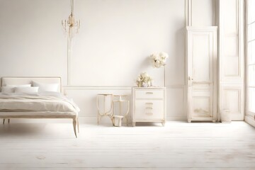 Ivory white paint gracefully contrasts with a dreamy, smoky white background. 
