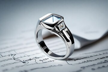 Close up view, An engagement ring with a built-in love letter scanner. 
