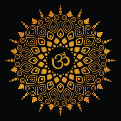 Hindu symbol Om golden mandala design vector art

