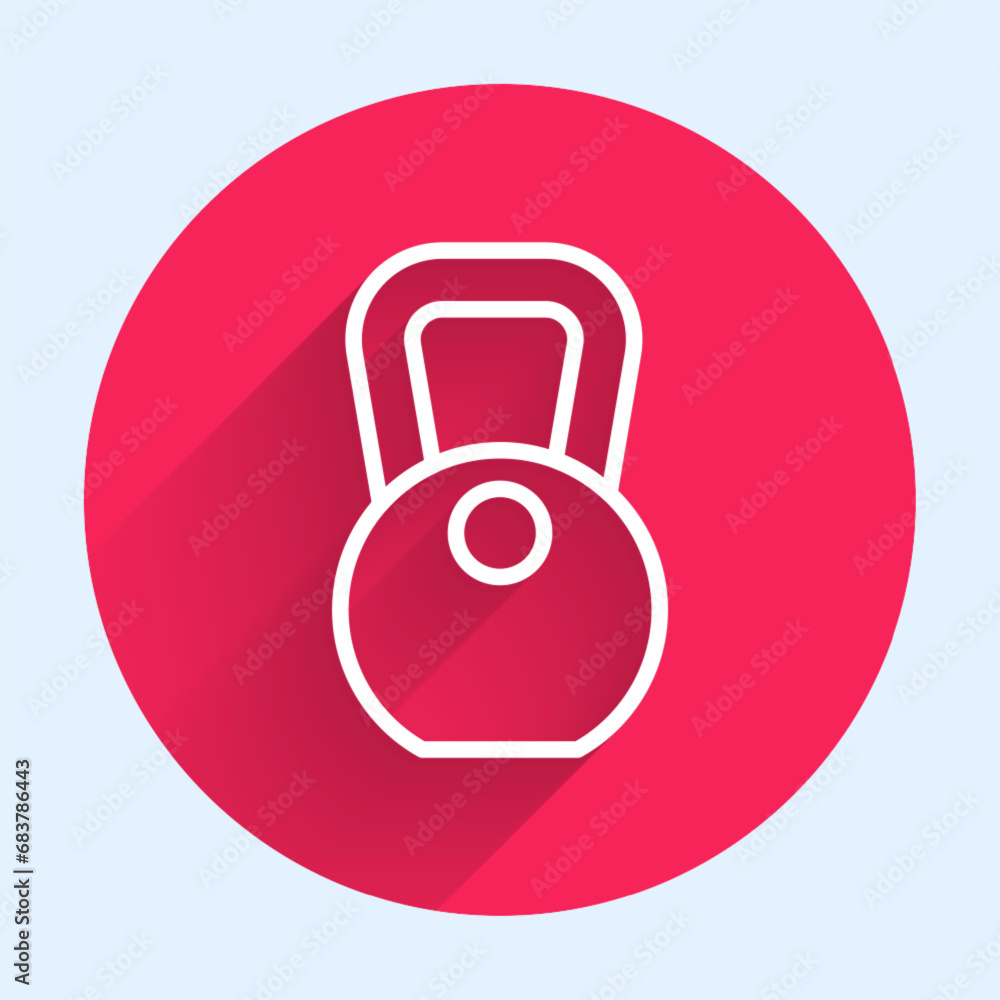 Poster white line weight icon isolated with long shadow background. kilogram weight block for weight liftin