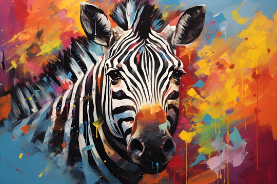 abstract painting of a zebra head portrait, 