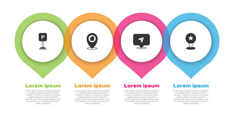 Set Parking, Location with house, Infographic of city map navigation and Map pointer star. Business infographic template. Vector