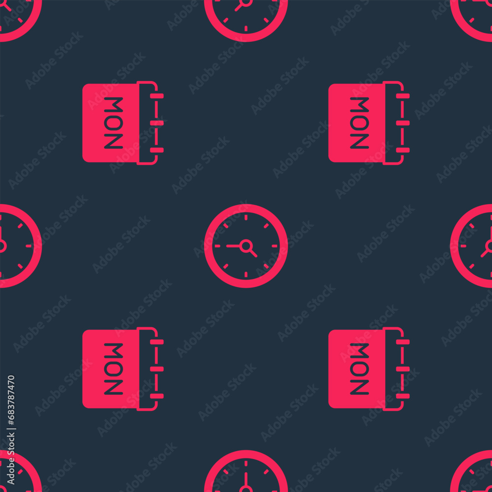 Poster set calendar and clock on seamless pattern. vector