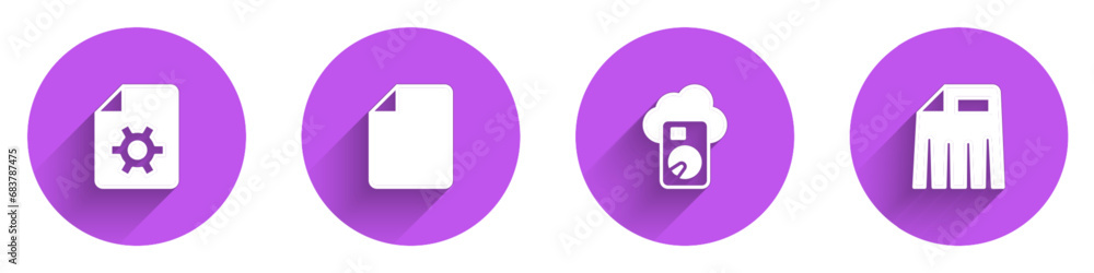 Poster set document settings, file document, cloud database and paper shredder icon with long shadow. vecto
