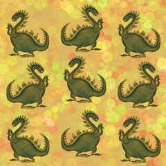 dragon pattern dinosaur, huge lizard, reptile, reptilian, scaly skin, old skin, reptile with a tail, holiday, new year, Chinese new year