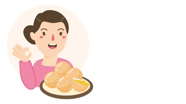 woman selling onde onde jajanan pasar