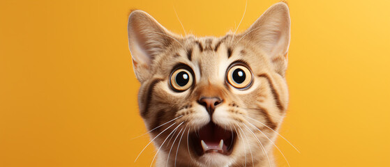A Delightfully Surprised Cat Captured Against a Vibrant Orange Background, Eliciting a Playful Expression of Feline Amazement and Curiosity in a Moment of Whimsical Charm