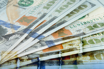 dollars, banknotes on white background. Top view. black friday, sale