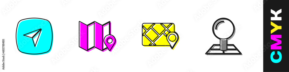 Poster set city map navigation, folded with location marker, gps device and icon. vector