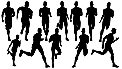collection of different silhouette running male character, isolated vector , transparent
