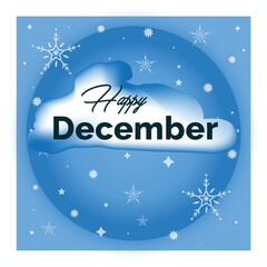 December wishing greeting card with blue background and vector design snowflakes illustration