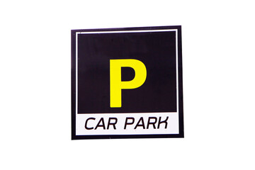 Symbol plastic black, yellow post about Parking sign car showing free places. traffic sign. Isolated on cut out PNG.