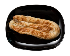 top view dish with Borek. isolated white background