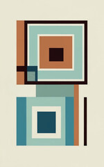 Simplistic artwork of 2 squares, modern minimalism, futurisme, brown, blue, grey, white, white background , conceptual art, painting, illustration, poster. Generative AI