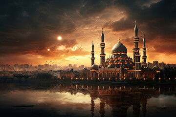 beautiful large mosque in the evening. islamic concept - Powered by Adobe