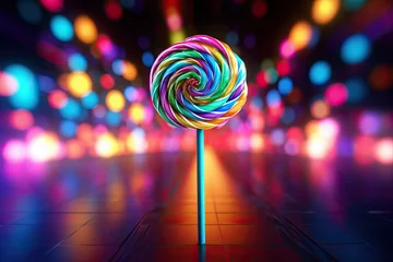 Schilderijen op glas candy lollipop with colorful blurred background © Rangga Bimantara